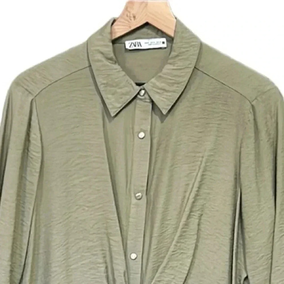 ZARA Knotted Lightweight Green Tunic Top Dress Size Medium - Picture 6 of 8